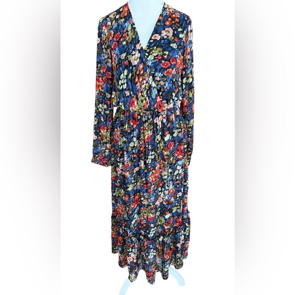 KILKY Paris Floral Long Sleeve Surplice Maxi Dress size M/L.